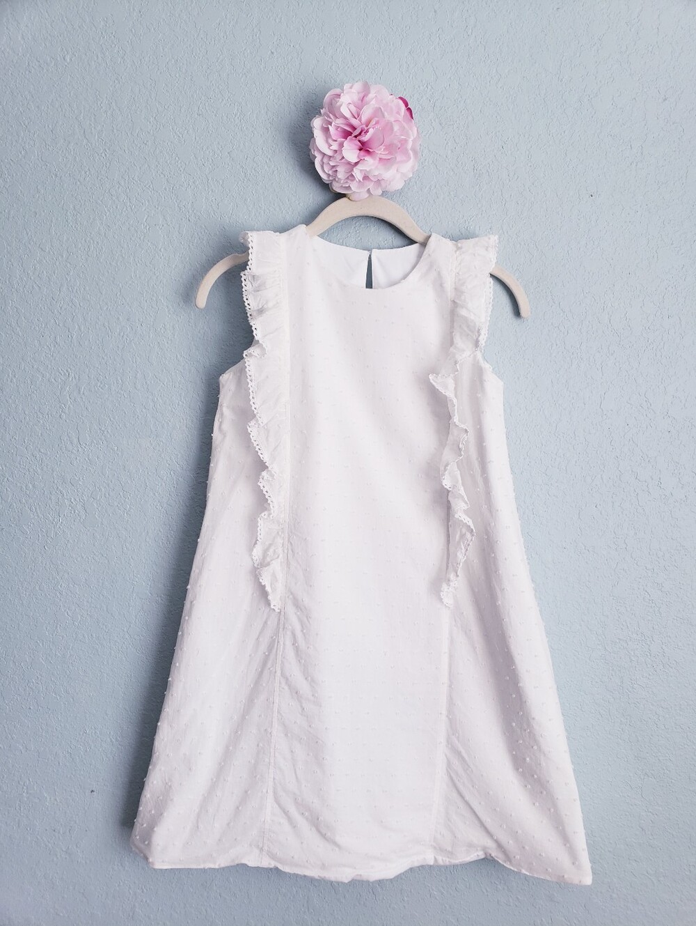 Shrimp & Grits Kids White Swiss Dot Ruffle Panel Cotton Dress